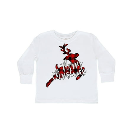 

Inktastic Merry Christmas Red Plaid Reindeer Gift Toddler Boy or Toddler Girl Long Sleeve T-Shirt