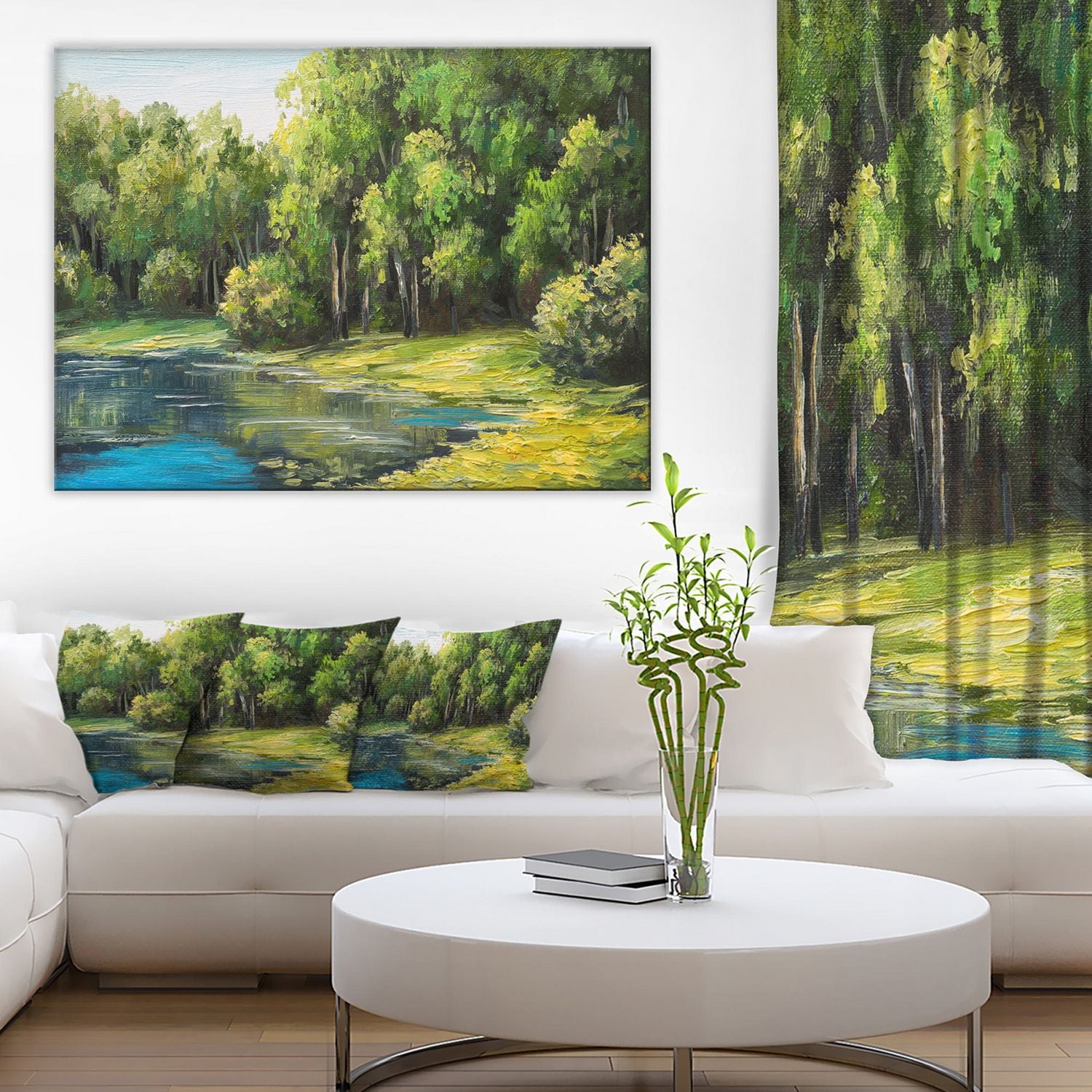 Design Art Summer Day Lake in Forest Canvas Print