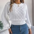 thumbnail image 4 of vigerkar Women's Cropped Crewneck Sweater Lantern Sleeve Ribbed Knit Pullover Sweater Jumper Top (White, L), 4 of 8