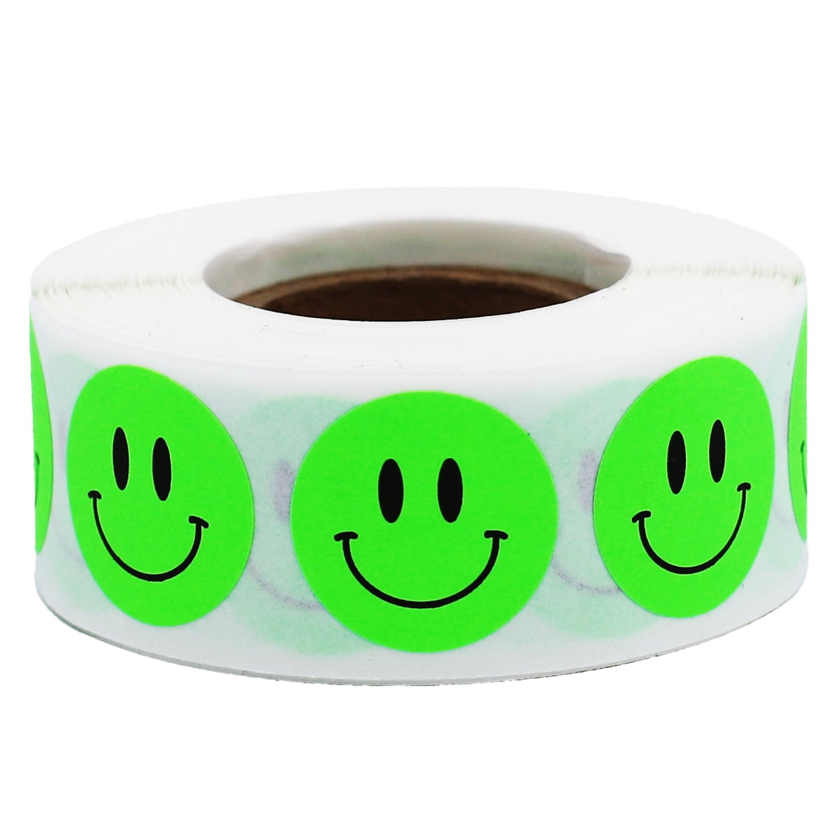 Fluorescent Green Happy Face Stickers | 0.75" Inch Round | 500 Pack