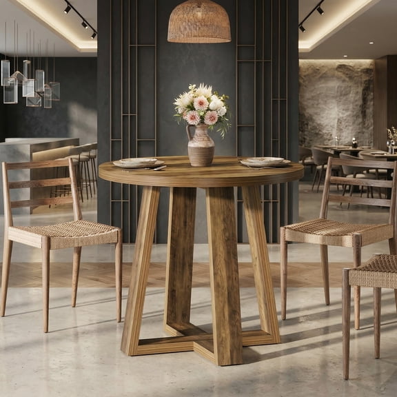 Fnova 31.5" Small Round Dining Table Coffee Table for 2-4 People, Farmhouse Kitchen Table for Dining Room, Kitchen, Apartment, Rustic Brown (Chairs Not Included)