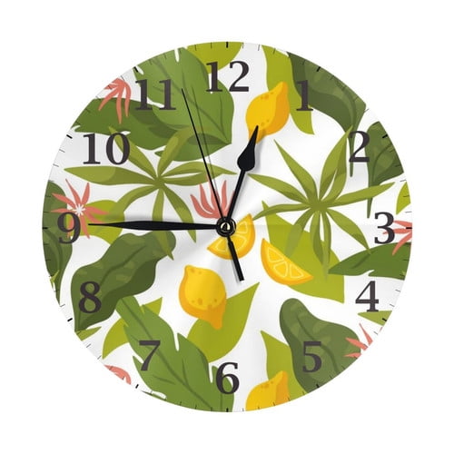 Zhmjortal Round Wall Clock Silent Non-Ticking Battery Operated Clock 10 Inch, Summer Lemon Home Decor for Living Room, Kitchen, Bedroom, and Office