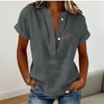 thumbnail image 5 of Summer Short Sleeve Tops Women Loose Fit V Neck Cotton Linen Shirts Solid Cozy Casual Beach Blouses (M, Gray), 5 of 7