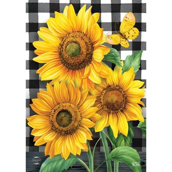 Briarwood Lane House Flag 40x28 For Outdoor Checkered Sunflowers Summer For Summer House Flag