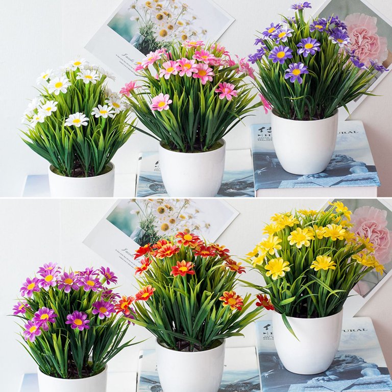 Artificial Potted Flowers Fake Potted Plants Plastic Faux Flowers for Home  Decor Indoor Small Artificial Plants in Pots for Wedding Home Desk Tabletop