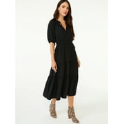 Scoop Women's Split Neck Tiered Midi Dress