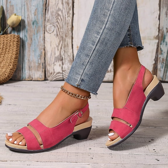 Viluyesy Womens Heeled Sandals, Peep Toe Ankle Strap Low Heels Summer Slingback Dressy Shoes Red US8.5