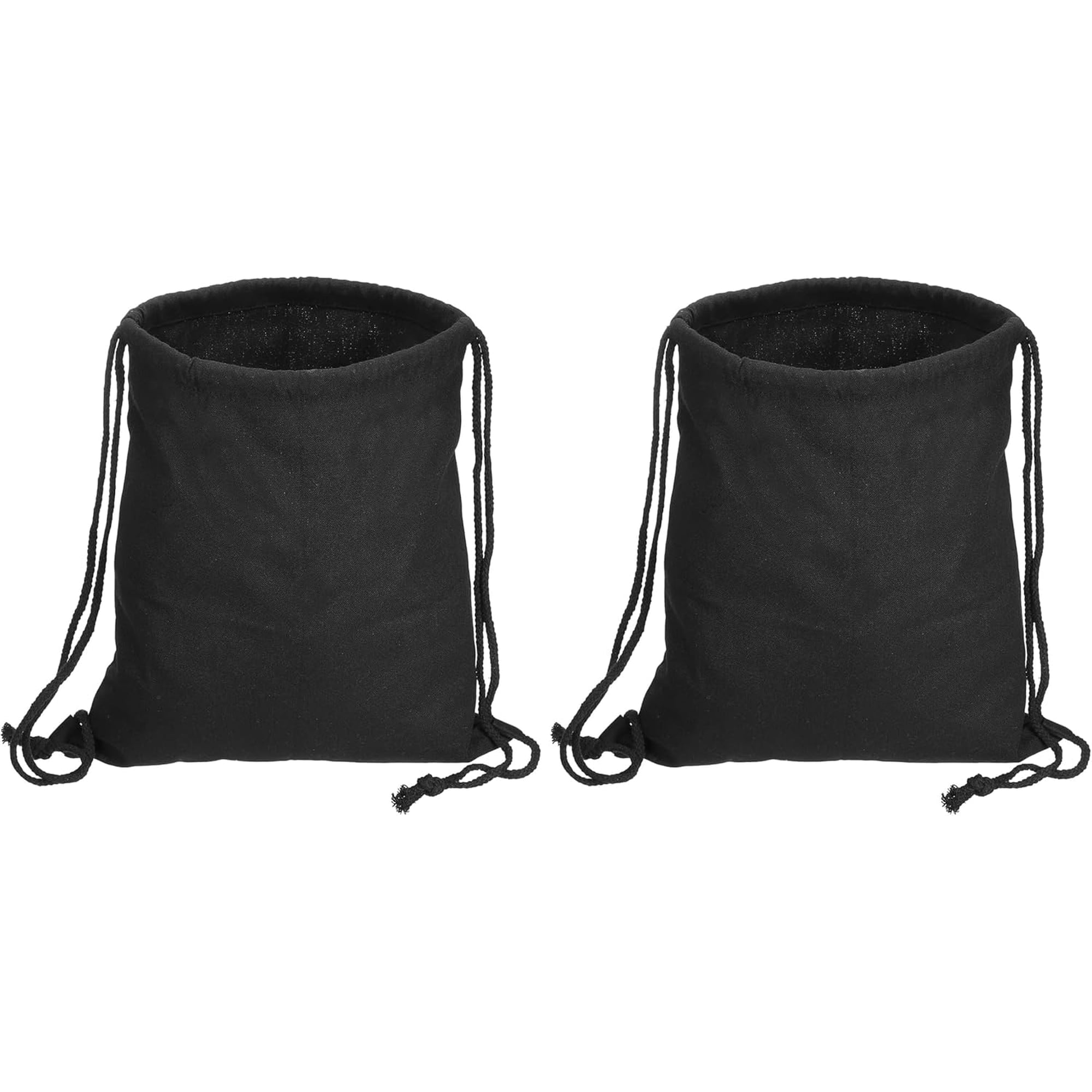 Cotton Drawstring Bags Canvas Backpack Foldable Sports Gym Bags for Women Men Trip Black (Pack of 2)