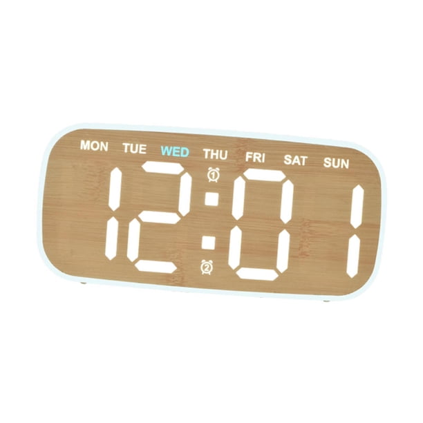 Reloj despertador digital de sobremesa con dos configuraciones de alarma, visualización de fecha y día de la semana, reloj de mesa LED. Color de la madera