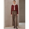 thumbnail image 2 of DARING DIVA Women's Tweed Short Jacket Collarless Office Cropped Blazer M Dark Red, 2 of 6
