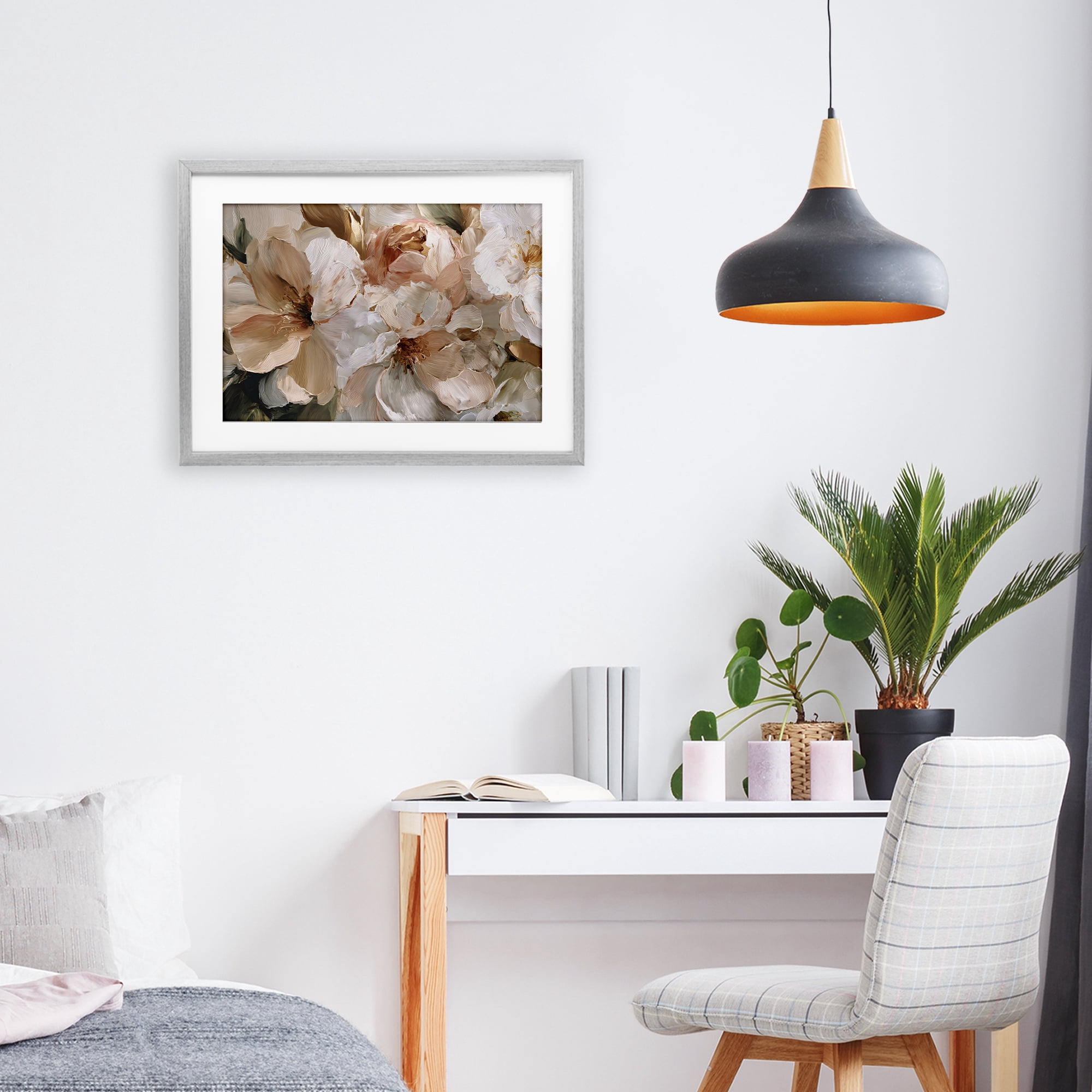 Stupell Industries Pink Brushstroke Petals Gray Framed Print Under Glass, design by Jacky Ngan