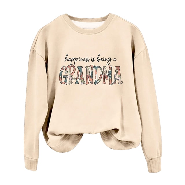 GZWYHT Grande Vente! Chandails à Capuchon pour Femmes, Chandails à Capuchon Graphiques, Chandail en Molleton pour Grand-Mère Automne Col Rond Chandails en Molleton Sans Capuche Bonheur C'est d'Tre Grand-Mère, Tenues d'Automne, Vêtements d'Automne Beige TTG