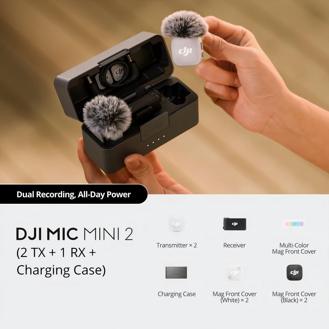 DJI Mic Mini 2 (2 TX+1 RX+Charging Case) 48H Runtime Noise Cancelling Colourful