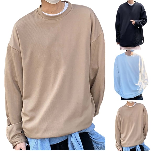 ZyeKqe Plus Size Sweatshirts for Men Long Sleeve Casual Crewneck Shirts Solid Color Fashion Fall Tops