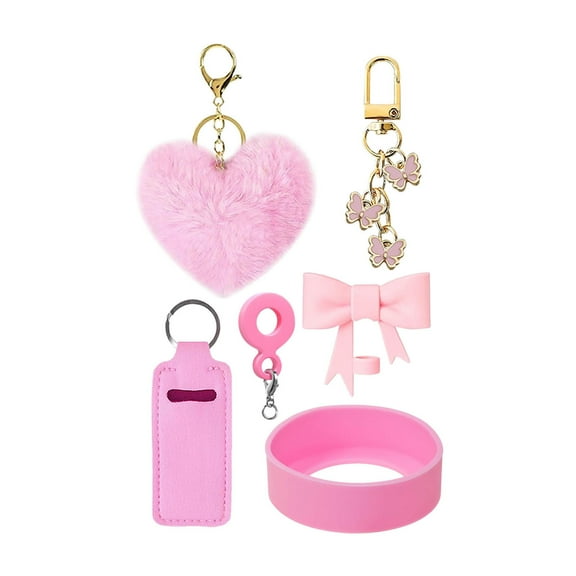 Hyasfey 6Pcs/Set Cup Accessories Set for Stanley Cup 30oz 40oz Tumbler with Handle Including Heart Hairball Pendant Lipstick Bag Bowknot Straw Stopper Cap