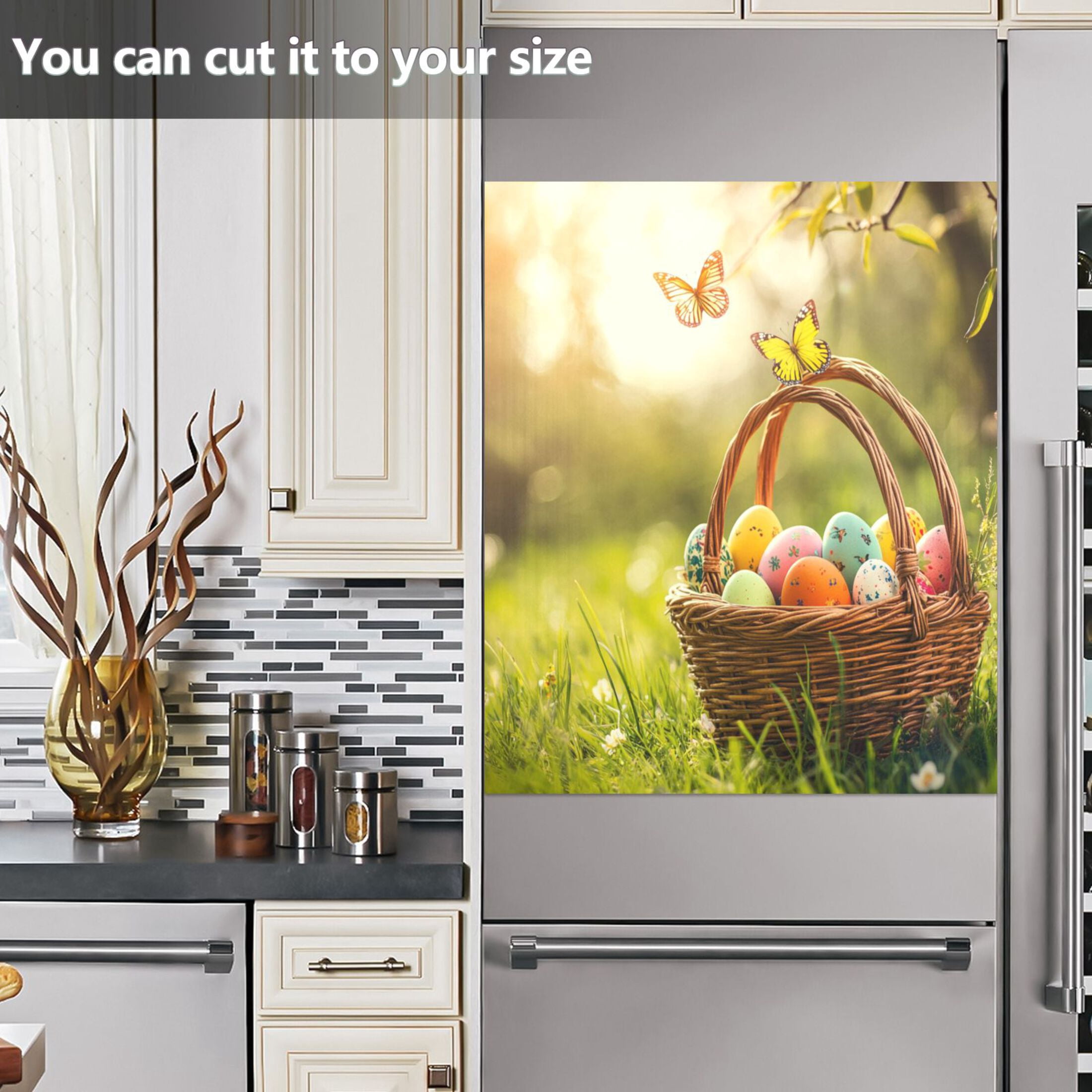 Dishwasher Sticker Dishwasher Cover Magnet Refrigerator Home Decorative Art Kitchen Panel Decal Easter Basket with Colorful Eggs 23x26 Inch