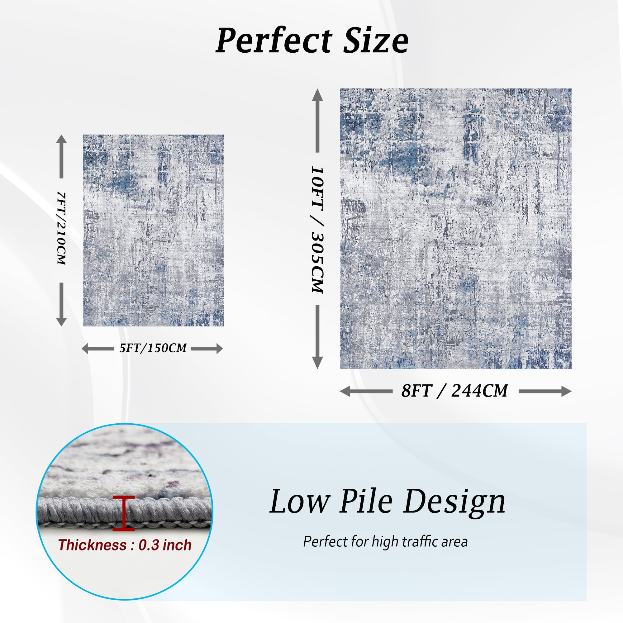 Artnice Modern Abstract Area Rugs for Living Room 5x7, Non Slip Washable Rugs for Indoor Floor, Low Pofile Entry Blue Carpet
