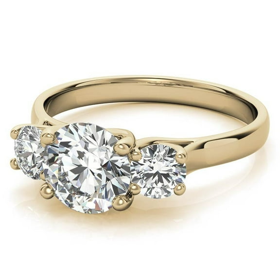 Solitaire Brilliance 3TCW Three-Stone Round Brilliant Lab Grown Diamond Engagement Ring 10K Yellow Gold, Ring Size 4