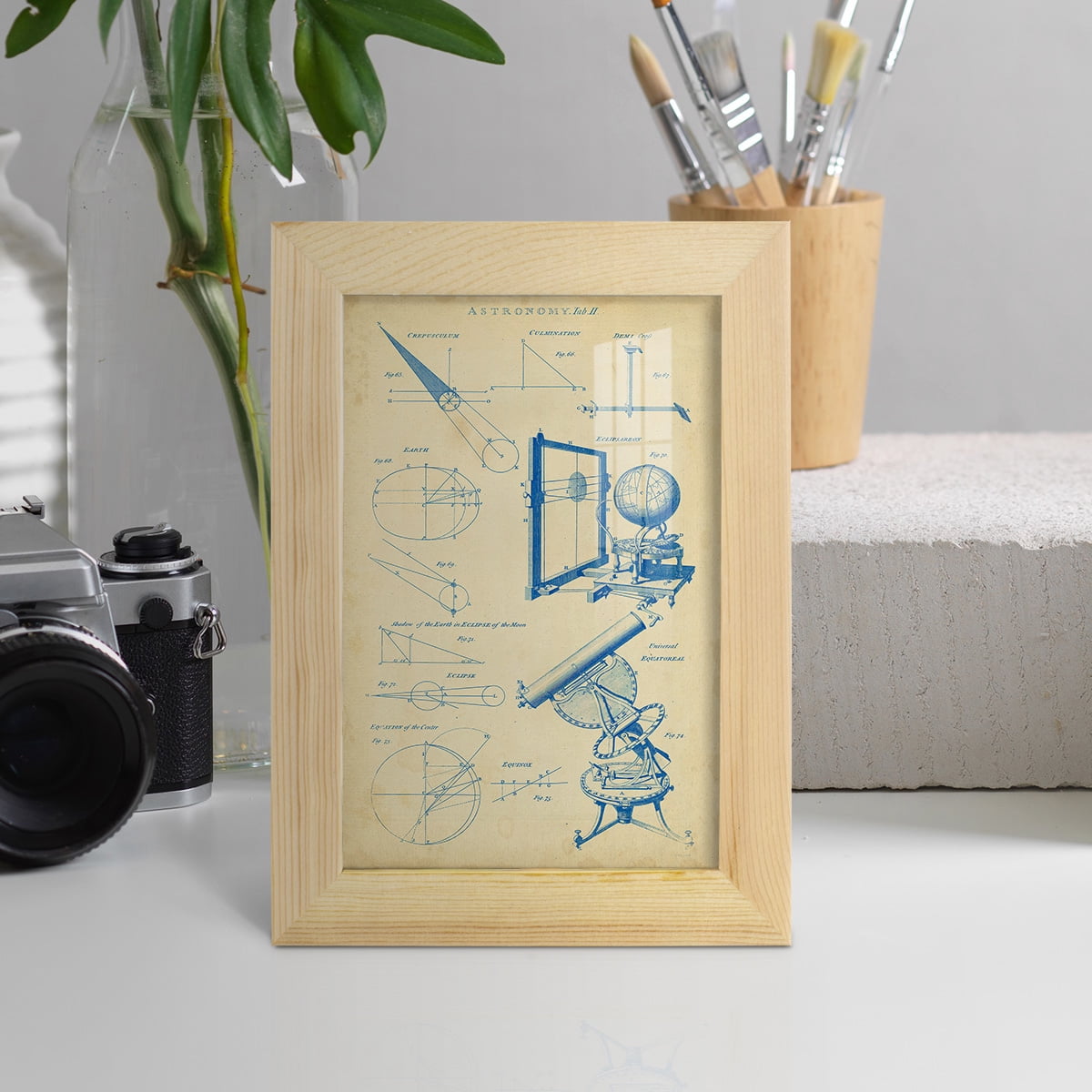 Vintage Astronomy II -Framed Print w/glass-Natural Wood