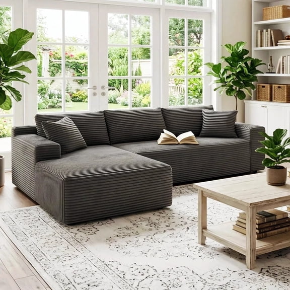Cloud Sofa, 105" Couches for Living Room, L-Shaped Modular Sectional, No Assembly Boneless Deep Seat, Gray Corduroy