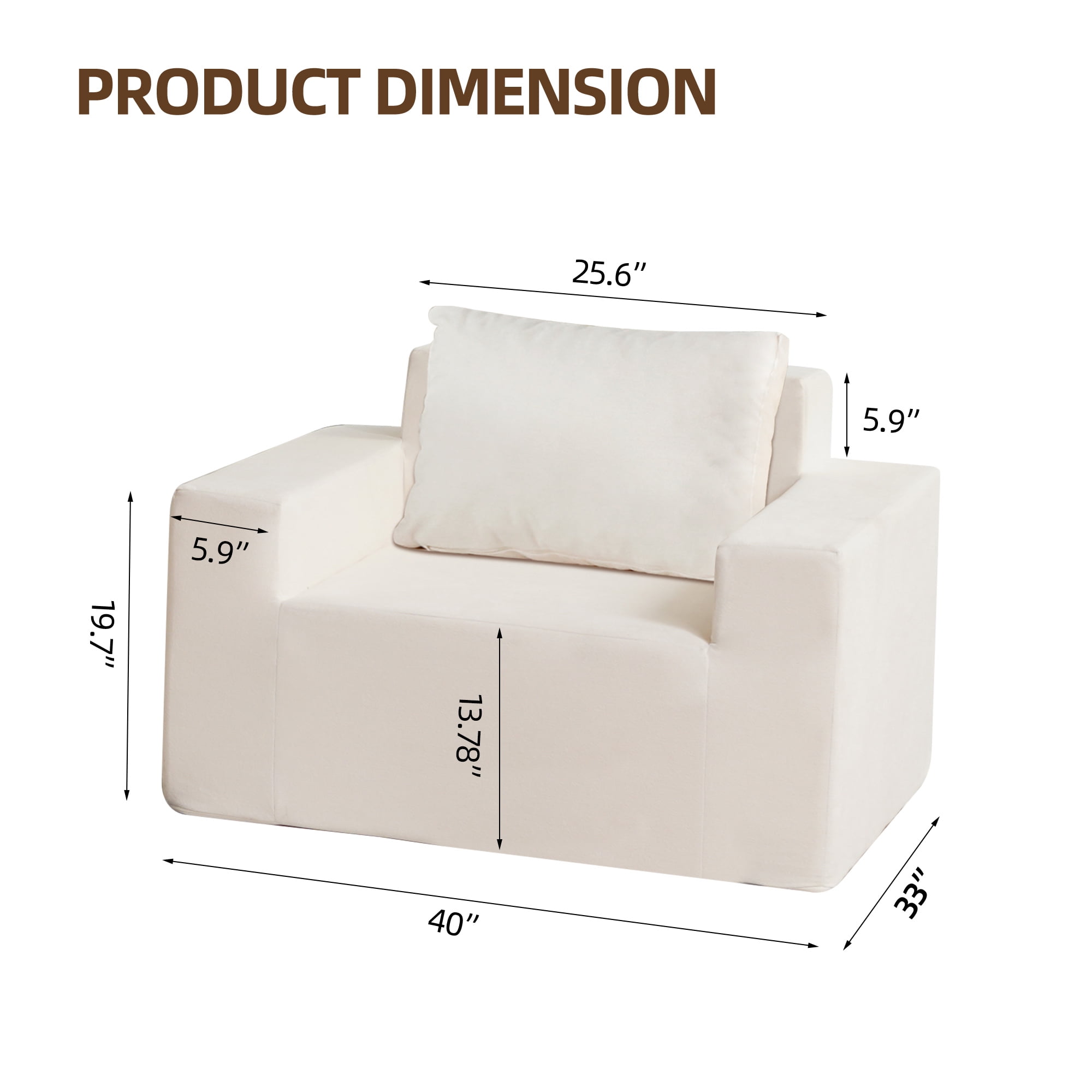 Foam Sofa Couch White Oak Large Single Foam Sofa Chair Bean Bag Chairs for Adults Living Room Bedroom Gaming "Comfort Rest