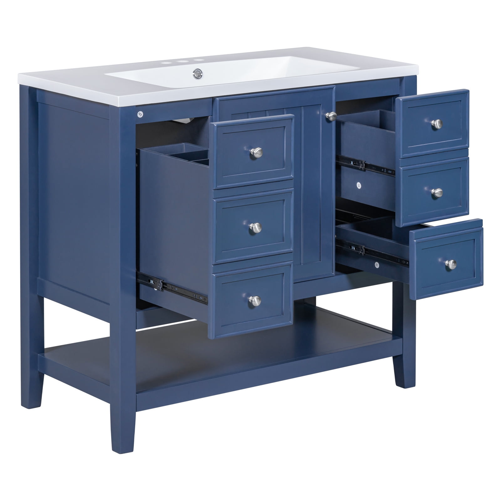 Yesfashion 36" Home Freestanding Bathroom Cabinet with Undermount ...