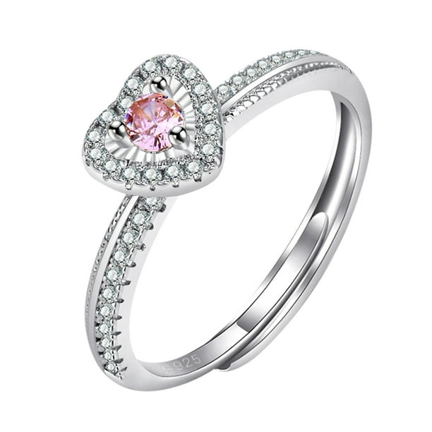 Ajustable de apertura de color rosa en forma de corazón Anillo de joyería Anillos
