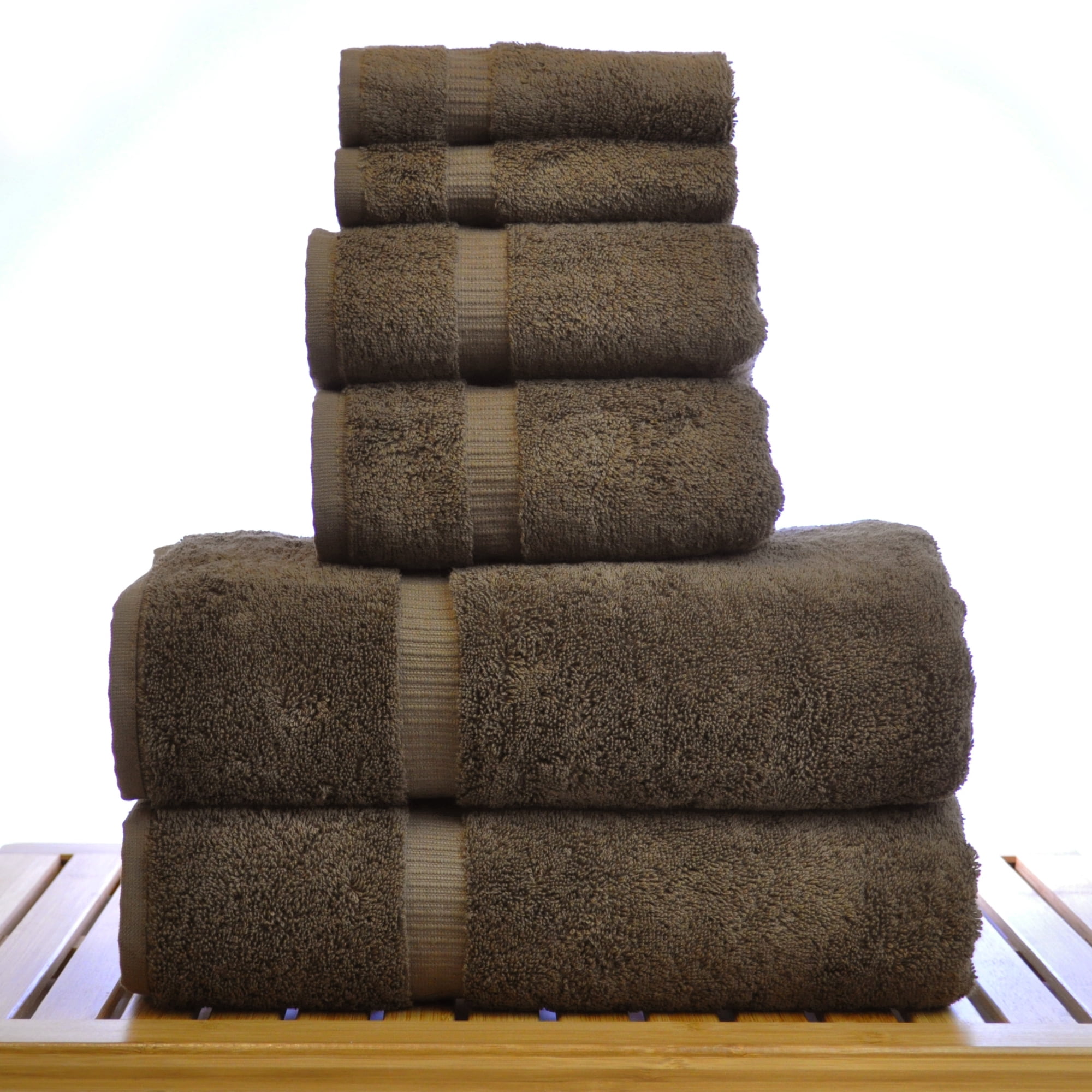 Luxury Hotel & Spa Quality, Quick Dry 100% Turkish Cotton, 700 GSM, Eco Friendly Towel, Bathroom and Kitchen Dobby Border Towels, 2-Bath Towel, 2-Hand Towel, 2-Washcloth (Bundle Set of 6, Cocoa)
