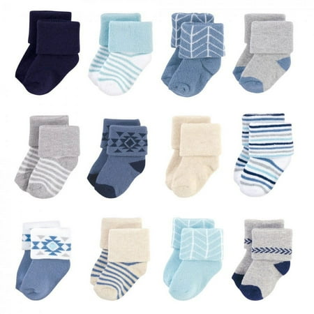 UPC: 0660168534412 | Hudson Baby Infant Boy Cotton Rich Newborn and Terry Socks  Blue Gray Aztec  0-6 Months