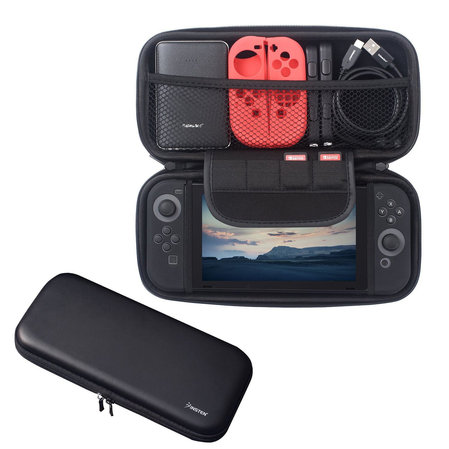 Nintendo Switch Case with Screen Protector 5in1 Bundle kit, by Insten Carrying Hard Case + Joy