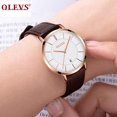 thumbnail image 2 of Reloj para dama Reloj para mujer Correa de cuero Impermeable Delgado Simple Casual Vestido simple Cuarzo Analógico Fecha Calendario Esfera blanca y bisel de oro rosa y correa de color marrón oscuro, 2 of 5