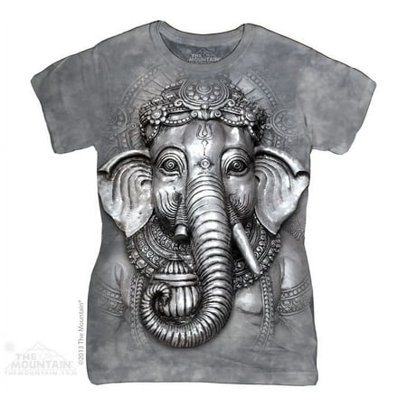Grey Cotton Big Face Ganesh Design Novelty Womens T-Shirt NEW