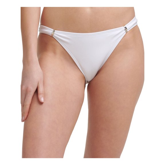 CALVIN KLEIN Women's White Stretch Slider-Detail Lined Moderate Coverage Adjustable Bikini Swimsuit Bottom M