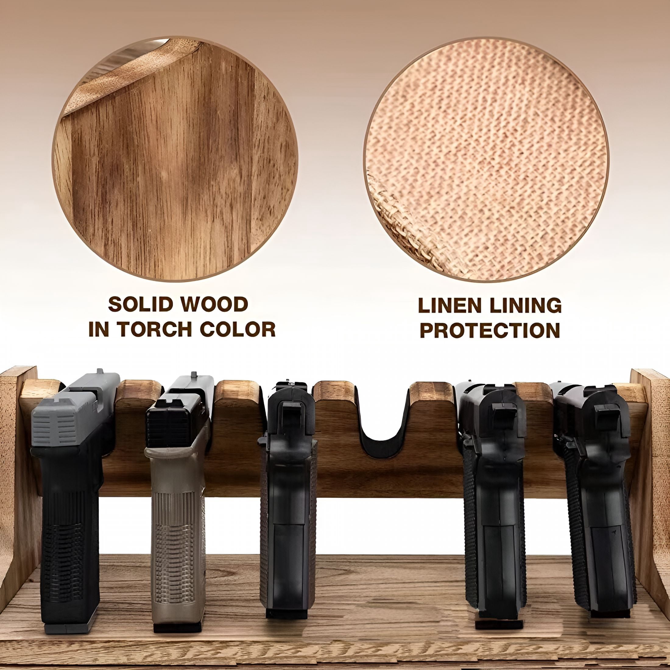 LAMIRO Wooden Pistol Handgun Rack Cabinet Storage Organizer for 6 Guns