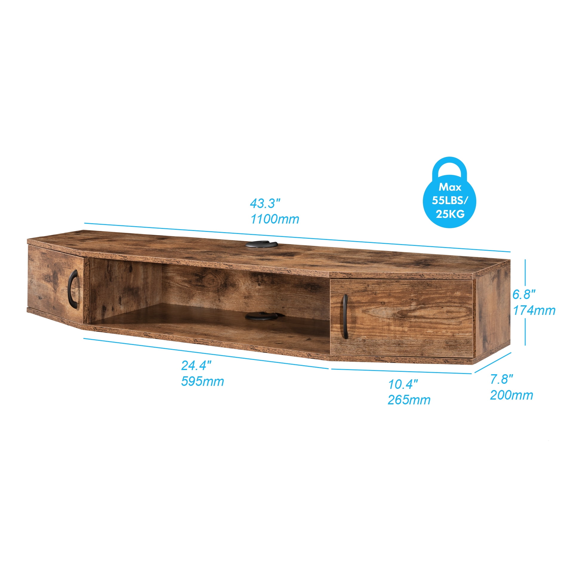FITUEYES Wall Mounted Media Console with Doors, Floating TV Stand Cabinet AV Shelf, Rustic Brown