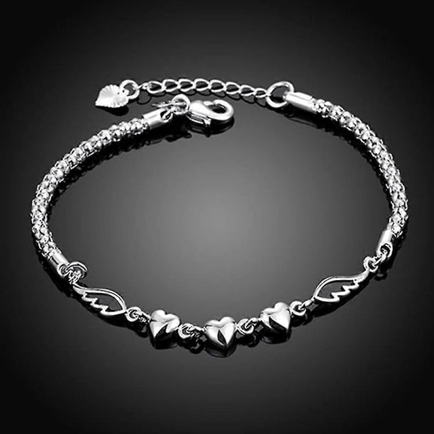 Bracelet,women's 925 Sterling Silver Charm Love Heart Wings Bracelet Cuff Bangle Jewelry, Bracelets