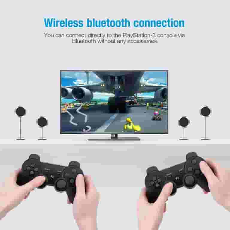 INFISU 2 Pack Controllers for PS3 ,Wireless Playstation 3 Gaming Controller with Double Shock & Motion Sensor, PS3 Controller Bluetooth Rechargeable Gamepad Remote,Black