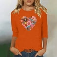 thumbnail image 2 of Charella Women's Floral Printed Tops Flower Graphic Tee Casual Crew Neck 3/4 Sleeve Shirts Loose Fit Clothes (L, Orange 3), 2 of 6