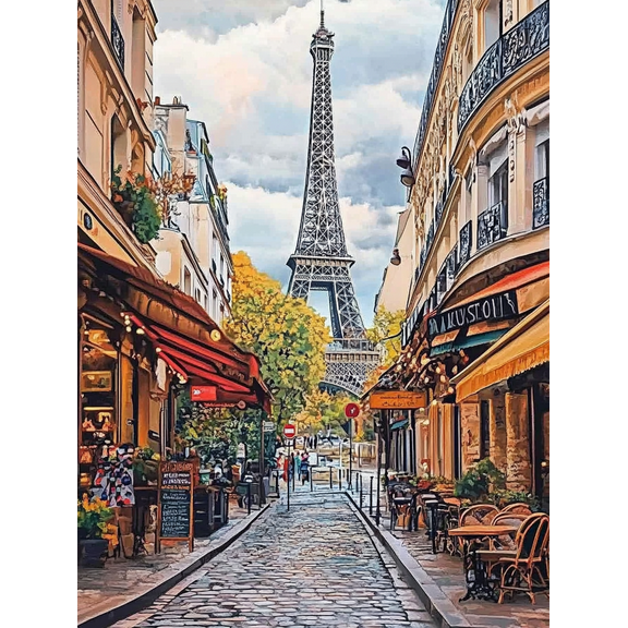 Paris Eiffel Tower Street View Canvas Painting/Wall Art， Suitable for Living Room， Bedroom， Dining Room， Kitchen， Office Decor and more.