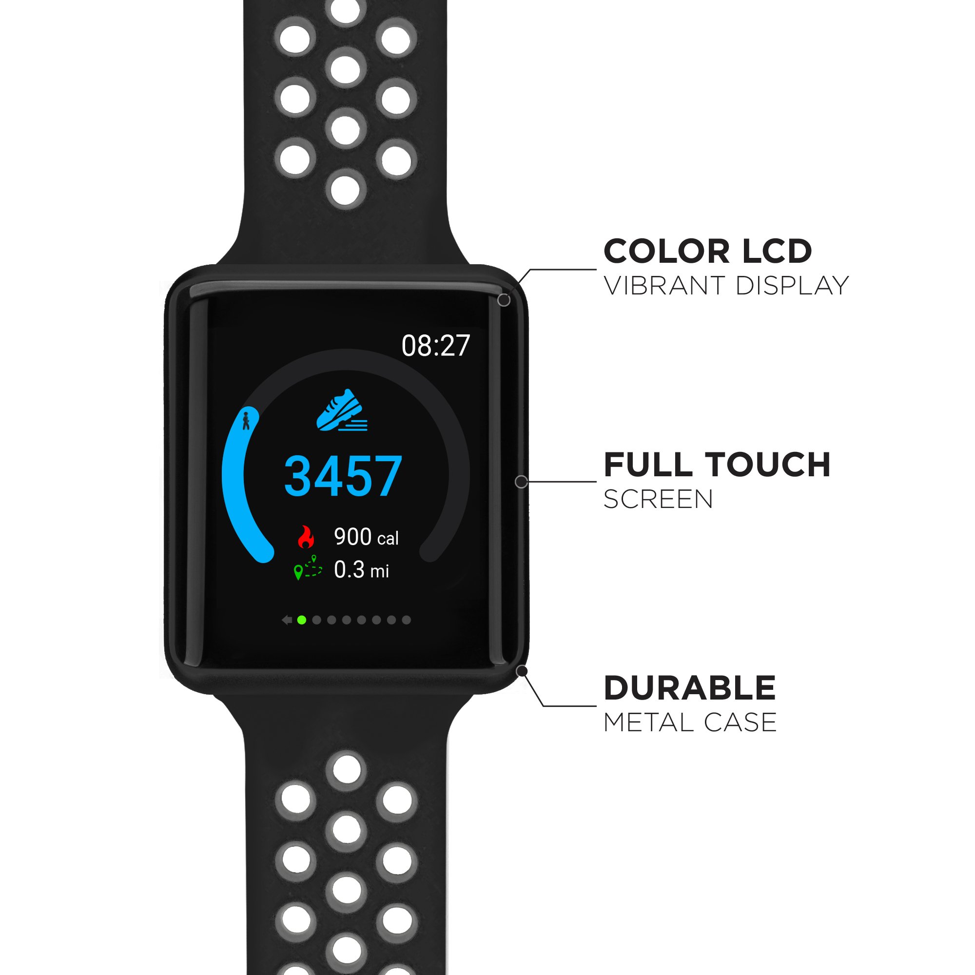 iTouch Air SE Smartwatch Fitness Tracker Heart Rate Step Counter Sleep Monitor Text Messages IP67 Water Resistant for Women and Men up to 30 Day Battery Touch Screen Compatible w Android & IOS