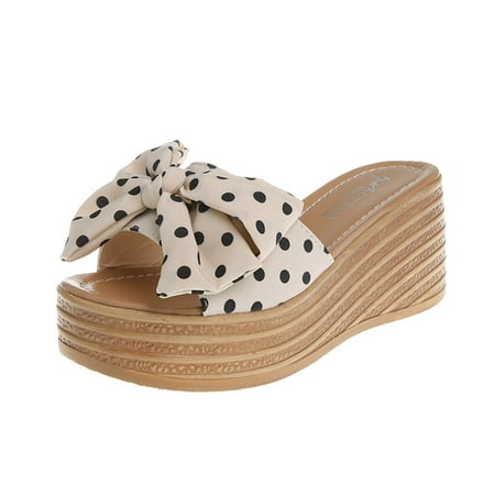 

VerPetridure Sandals for Women Casual Summer Women Bowknot Beach Summer Slippers Platform Slope Heels Plus Size Shoes