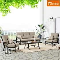 Ulax Furniture 4 Pieces Outdoor/Indoor Aluminum Patio Conversation Seating Group with Sunbrella Cushions and Coffee Table Side Table for 5 Person