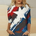 thumbnail image 2 of Dreluolixuan Patriotic Shirts for Women 3/4 Sleeve Tees Round Neck Blouses American Flag Star Distressed Tops Pullover Party in The USA Memorial Day Red 5XL, 2 of 5