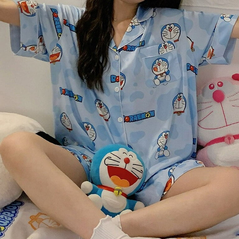 Anime Kawaii Kuromi Pajamas Sanrio Cartoon Pochacco Stitch Crayon Shinchan Printed Homewear Three Piece Thin Ice Silk Sleepwear