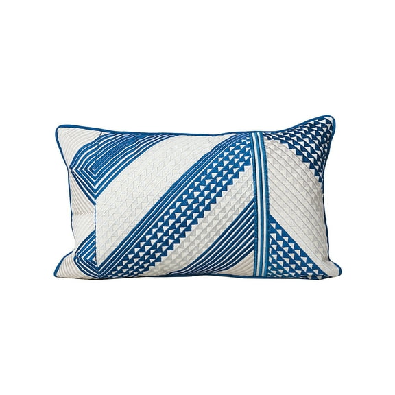 Niles Striped Indigo Blue Cotton & Linen Decor Throw Pillow, 14" x 22"