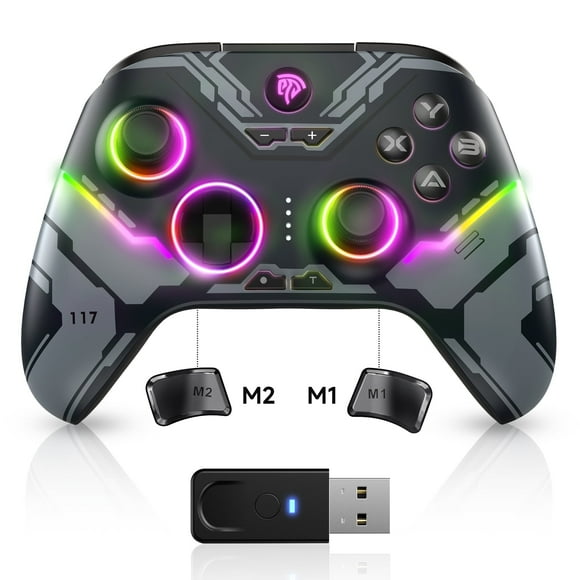 EasySMX Wireless Game Controller, Bluetooth PC Cotroller Compatible with PC, Android/IOS, Mac, Switch, Steam, with Hall Joystick Trigger, RGB Lighting, Black