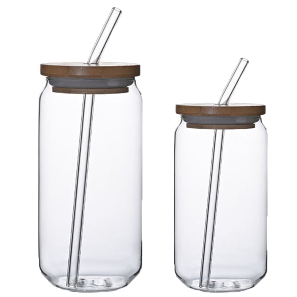 PINK Cute Glass Mason Jar Boba Cup with Bamboo Lid and Eco Straw