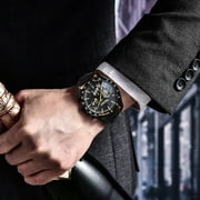PAGANI DESIGN Men's Quartz Watches full Black Stainless Steel Chronograph Wristwatch with Leather Watchband