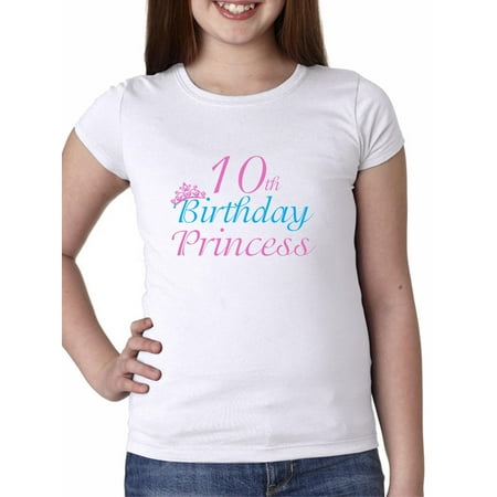 10th Birthday Princess Tiara Crown Party Pink Girl's Cotton Youth T-Shirt
