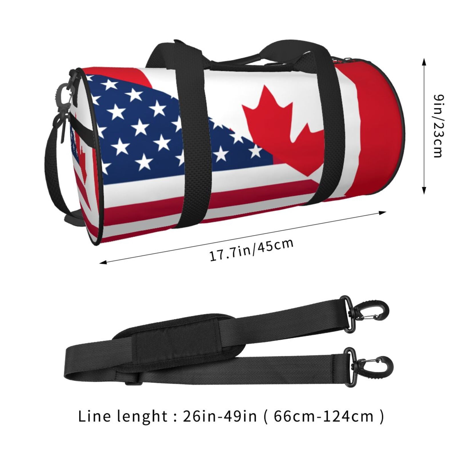 Vsdgher USA Canada Flag 45L Foldable Duffel Bag, Sports Gym Bag,Overnight Bag, Portable Weekender Bag for Airplanes